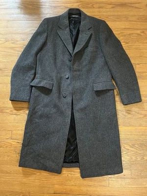 BROOKS BROTHERS Tweed Herringbone Vtg Wool Navy Blue Overcoat Sz 40L USA - Image 1 of 4