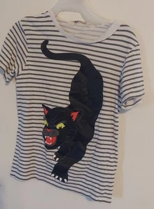 H&M girls Black cat Panther halloween black and white striped t shirt - Picture 1 of 3