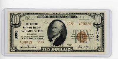 1929 $10 THE CENTRAL NATIONAL BANK OF WILMINGTON, DE TYPE 2 UNCIRCULATED - Image 1 of 2