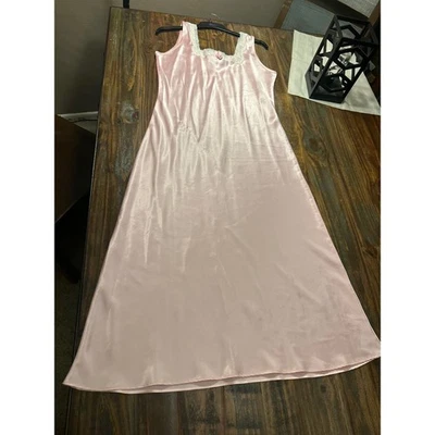 Talbots Intimates Womens Nightgown Slip Dress Pink Polyester Satin Lace Trim PM - Image 1 of 4