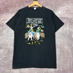 Camisa De Motociclista De Colección Para Hombres Negra S Ridin' Hogs Humor Hecha en EE. UU. Camiseta Gráfica Años 80 3144 - Imagen 1 de 4