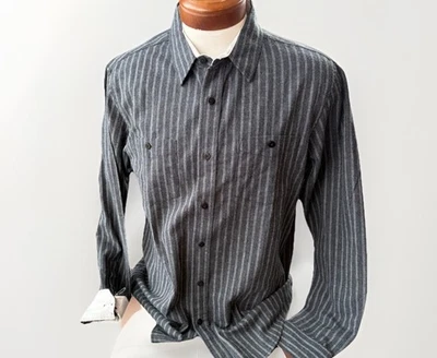 Coastal Mens Gray Striped Button Up Flanne Shirt Size L New - Image 1 of 4