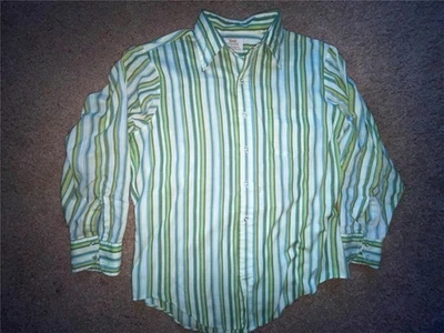 VESTIDO VINTAGE ANOS 60 ANOS 70 MASCULINO KENT FLECHA LISTRA VERDE BOTÃO MANGA LONGA CAMISA DISCOTECA - Imagem 1 de 4