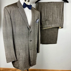 RARE VTG 50s Tailored 44R brown silk crosshatch fleck suit 36 x 30 pants AS IS - Picture 1 of 23