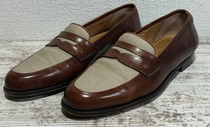 Mocasines COLE HAAN 9D Cuero Marrón y Lona Crema Dos Tonos Penny Hechos en Italia - Imagen 1 de 8