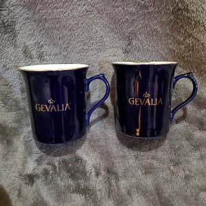 Set of 2 Gevalia Coffee Mugs Navy Blue with Gold Rim - Picture 1 of 8