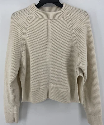 AllSaints Sweater Womens Medium Beige Chunky Cropped Ribbed Crewneck Cozy Raglin - Image 1 of 4