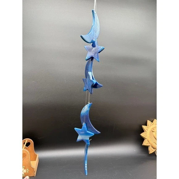 Piedra de Ágata Azul Luna Estrella Colgante Móvil Celestial Atrapasol Decoración Boho Foto 1 de 4