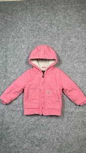 Carhartt Hooded Insulated Jacket Girls Youth Large 3yo Pink Full Zip Work Wear - Picture 1 of 7