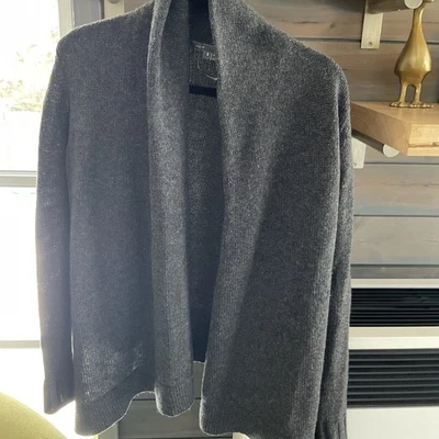 Cárdigan Vince Mujer Negro Lana Abierta Yak Cuero Cordero Manga Larga Talla S Foto 1 de 4