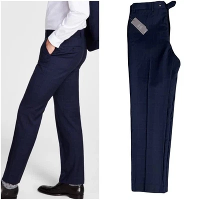 Pantalones de vestir Michael Kors para hombre calce clásico 32/32 azul marino a cuadros elásticos nuevos con etiquetas Foto 1 de 4
