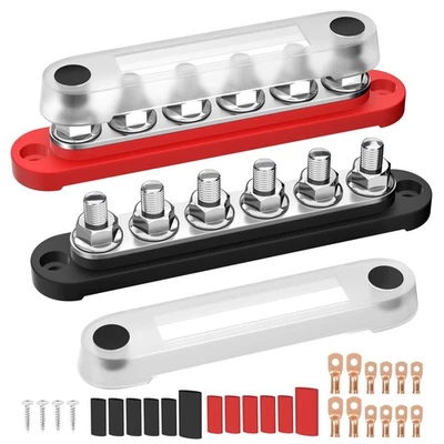 12V Bus Bar 250A Power Distribution Block, 12 Volt Busbars 6 x 5/16" (M8) Ter... - Image 1 of 4