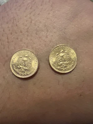 Par De Monedas De Oro Dos Pesos Mexicanas 1945 Sin Circular De Un Rollo De Bóveda De Colección Foto 1 de 4