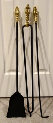 Juego de herramientas para chimenea negro y latón 3 piezas pinzas para pala póker Foto 1 de 4