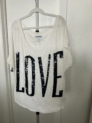 Camiseta Express Love Gráfica Lentejuelas Talla XS (pequeña mancha) Foto 1 de 4