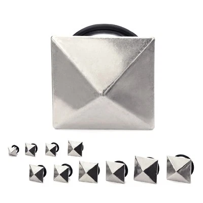 PAIR-Pyramid Brushed Hematite Steel Single Flare Ear Plugs 10mm/00 Gauge  - Image 1 of 4