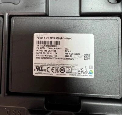 Original Samsung PM9A3 7.68TB SSD U.2 NVME MZ-QL7T60 PCIE MZQL27T6HBLA-00A07 New - Image 1 of 3