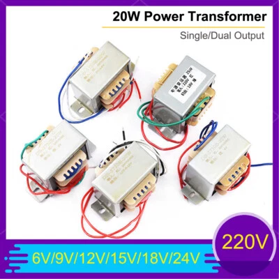 20W Power Transformer 220V Output 6V/9V/12V/15V/18V/24V AC Single/Dual Output - image 1 of 4