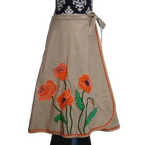 Vintage Handmade Wrap Skirt Tan Color with Orange Flowers Size Small - Picture 1 of 11