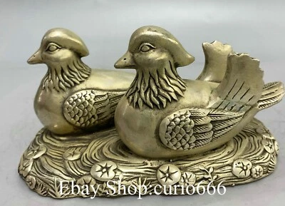 Estatua animal pájaro agapornis pato mandarín plata cobre puro dinastía antigua de 5"" Foto 1 de 4