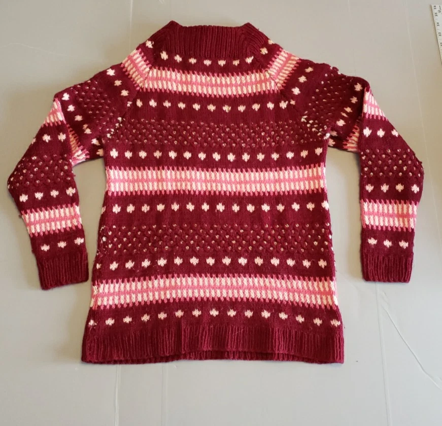 Suéter de lana rojo arándano hecho a mano vintage tejido a mano talla S/M años 80 Foto 1 de 4