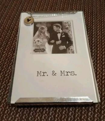 Mudpie Glass Mr. & Mrs. Clip Frame For Approx. 2.5x2.5 Inch Picture - Image 1 of 4