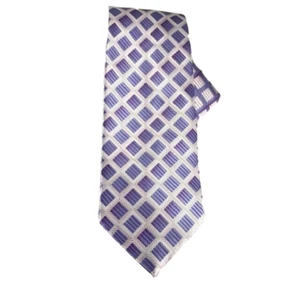 Vittorio Vico Men's Tie Hanky Set Cream Cobalt Blue Purple Plaids Polyester 4" - Picture 1 of 4
