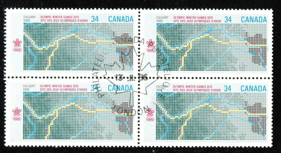 1986-Canada SC#1077-Olympic Winter Games-Block of 4 Stamps Lot #CU408-Used   - Image 1 of 1