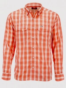 Simms Fishing Big Sky LS Shirt Orange Pearl SnapUPF Travel Fishing UPF Shirt NEW - Picture 1 of 7