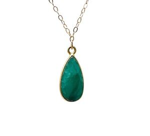 Gold Fill Emerald Teardrop Necklace