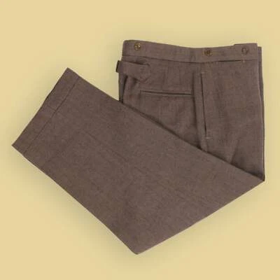 Calça RRL Double RL & Co marrom espinha de peixe tweed lã fivela traseira 34x26 - Imagem 1 de 4