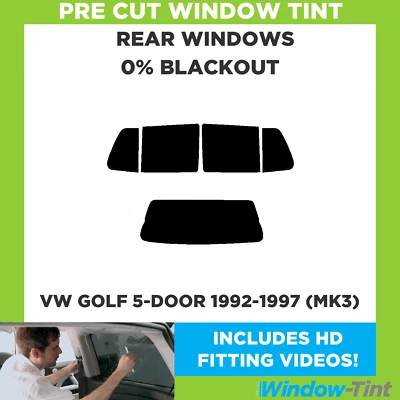 Für VW Golf 5-door 1992-1997 (MK3) Vor Cut Fenster Getönt Heck 0% Blackout Folie - Image 1 of 4