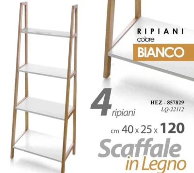 SCAFFALE LIBRERIA 4 RIPIANI LEGNO BAGNO SALOTTO INGRESSO MODERNO h120*40*25 cm - Immagine 1 di 4