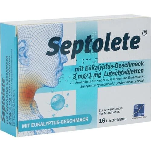 TAD PHARMA GMBH SEPTOLETE mit Eukalyptus-Geschmack 3mg/1mg 16 Lutschtabletten PZN 16885213