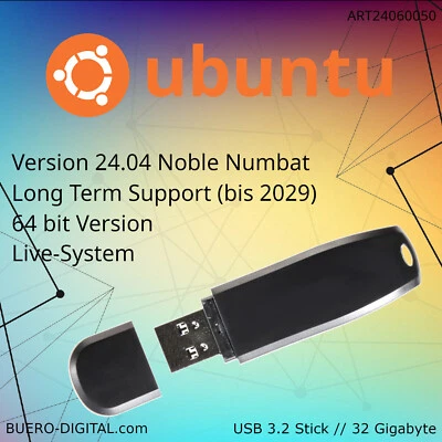 ✅ Ubuntu 24.04 LTS GNOME - Live-USB-Stick - Stabil. Elegant. Leistungsstark. - Bild 1 von 4