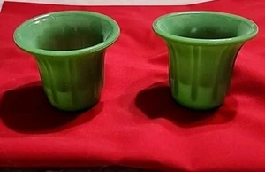 Pair Vintage Akro Agate Rib Fluted  Flared 3" Flower Pot Vase Jadeite Glass USA - Picture 1 of 5