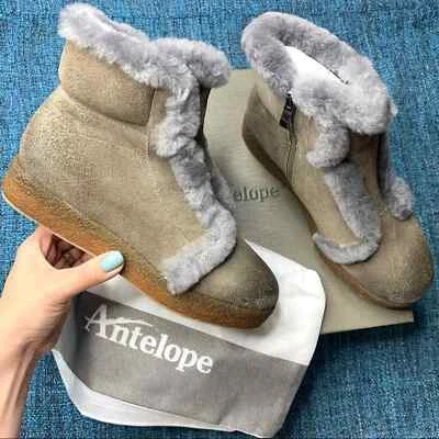 Botines de invierno de cuero recortado de piel gris antílope talla 6,5 para mujer precio de venta sugerido por el fabricante 165 USD Foto 1 de 4