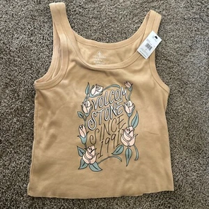 VOLCOM Tank Womens L NWT Hazel Tan Cropped Roses Skater Punk - Picture 1 of 8