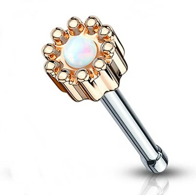 Кольцо из носовой кости с опалом (искусственным) белым головкой 3,5 мм розовое золото IP/сталь 20 калибр 1/4 дюйма  - Изображение 1 из 3