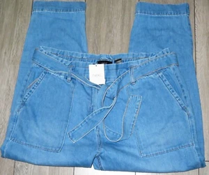 NEW Womens🦋NEXT🦋blue belted high rise tapered ankle gazer denim jeans size 18R - Picture 1 of 5