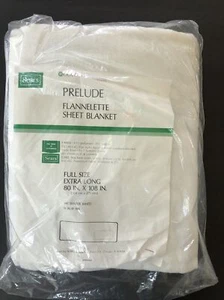 NWT PRELUDE Flannelette Sheet Blanket by Sears Full Flat X-Long (80x 108) White - Picture 1 of 3