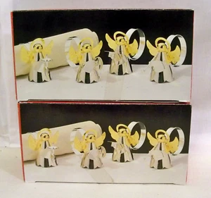 SILVER PLATE ANGEL NAPKIN RINGS WITH GOLD ACCENTS Two sets of 4 IN BOX 8 total. - Picture 1 of 9