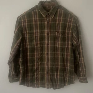 St Johns Bay Flannel Shirt Size L Green Plaid Thick Brawny Heavy Long Sleeve - Foto 1 di 20