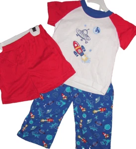 Baby Boy's Little Me 3-piece PJ Pajama Set Space Rockets Shirt/Pants/Shorts NWT - Picture 1 of 2