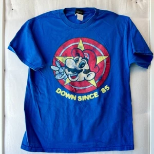 Nintendo Super Mario Bros T-Shirt 2007 Down Since '85 Blue Men’s Sz L Auth Tag - Picture 1 of 7