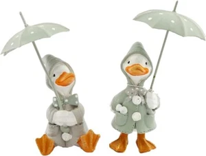 2 x Regentag Enten mit Regenschirm Ornamenten - Entenei blau/grün/weiß - 11 cm - Bild 1 von 3