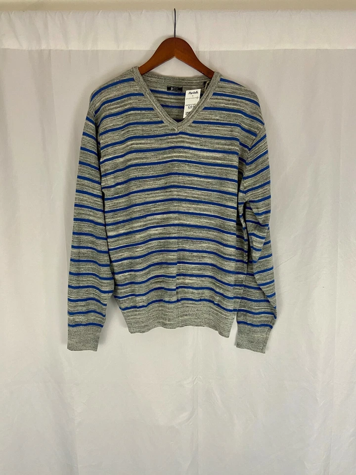 Pullover de manga larga con cuello en V talla grande de mezclilla y tela PD&C de papel para hombre Foto 1 de 1