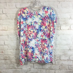Betsey Johnson Top Tunic Womens XL Tie Dye Blue White Pink Caftan Style Sleeves - Picture 1 of 6
