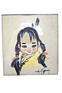 Chris Jefferson Native American Girl Portrait Framed Matted Signed Vintage - Picture 1 of 4