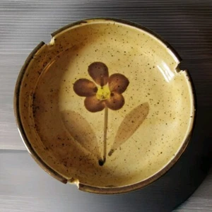VINTAGE ASHTRAY GLAZED STONEWARE CERAMIC FLOWER 5" MCM 70'S BOHO DECOR - Picture 1 of 6